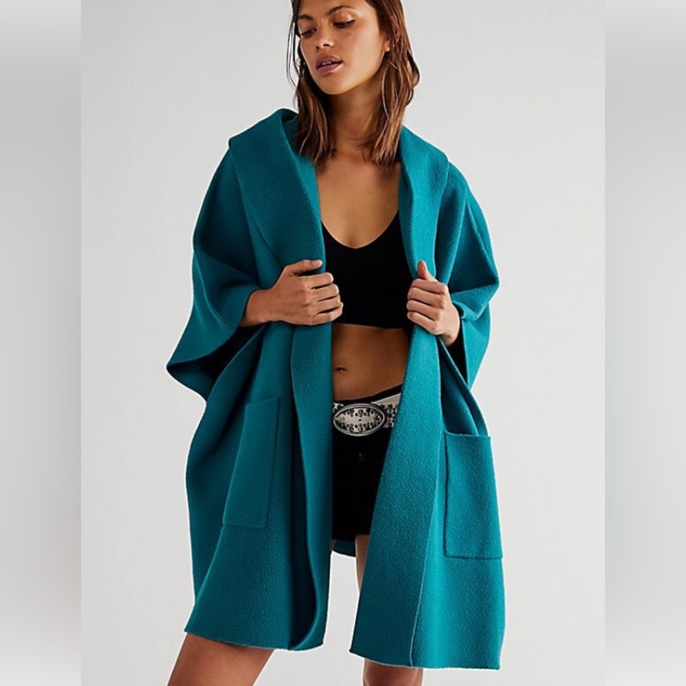 Free People Teal Cape Jacket
